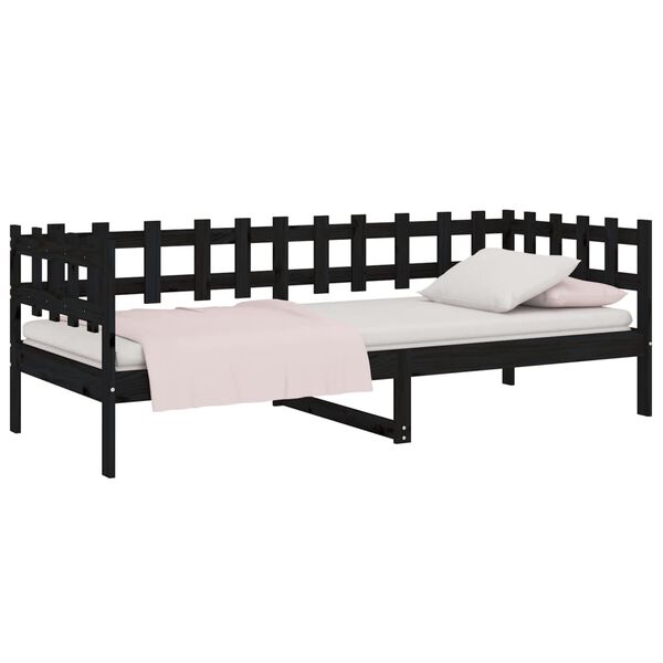vidaXL Day Bed Black Solid pine wood Twin Day Bed Rectangular Rustic