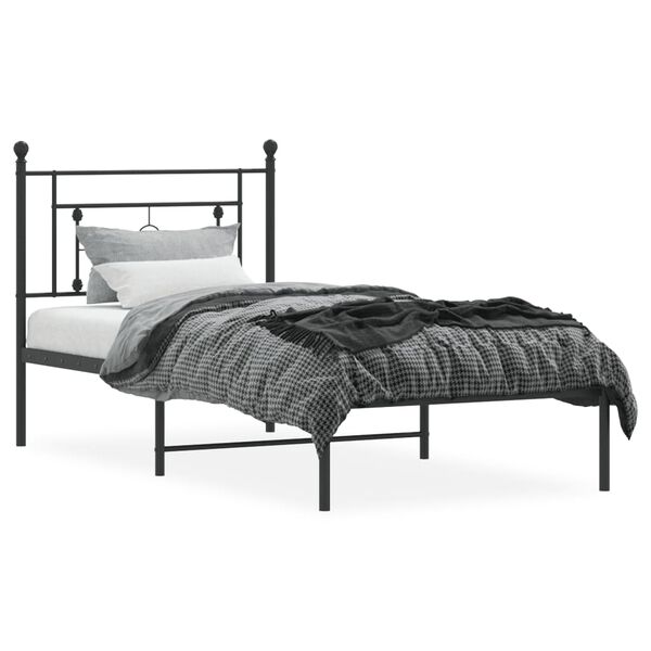 vidaXL Bed Frame Black Powder-Coated Steel Twin Bed Frame Rectangular
