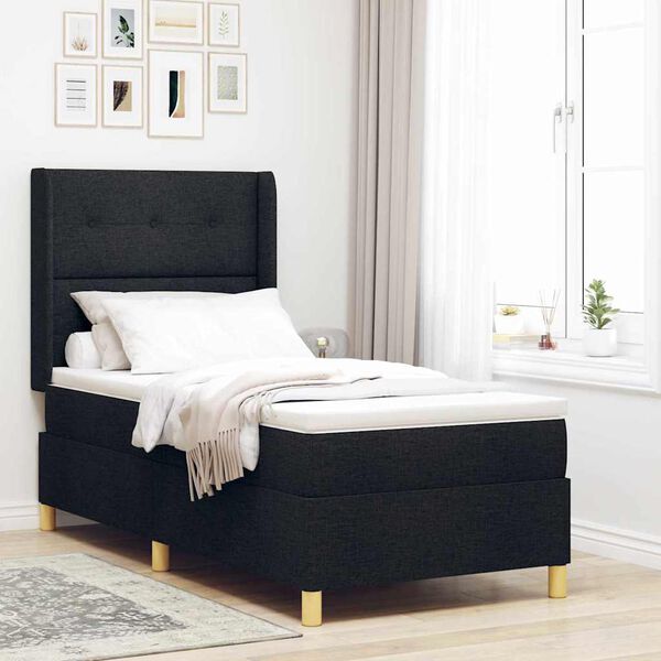 vidaXL Box Spring Bed with Mattress Black 31.50 x 78.74 in Fabric