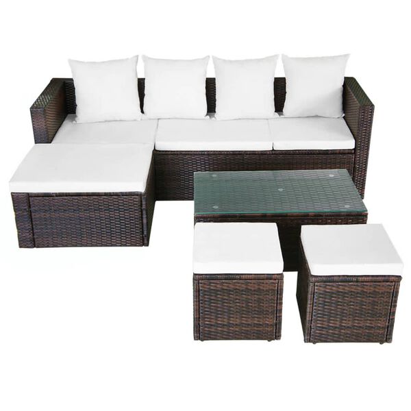 vidaXL Patio Sofa Set Brown Poly Rattan Medium Height-Adjustable