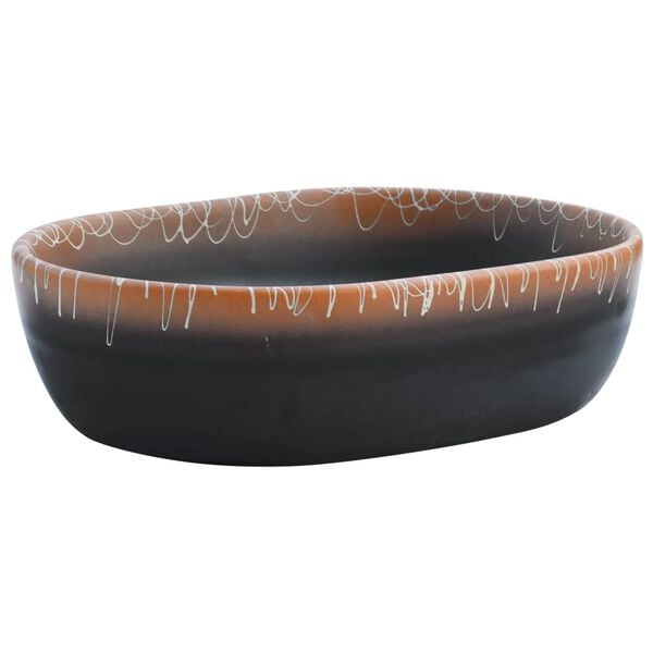 vidaXL Countertop Basin Black and Orange Oval 18.5x13.0x5.1" Ceramic