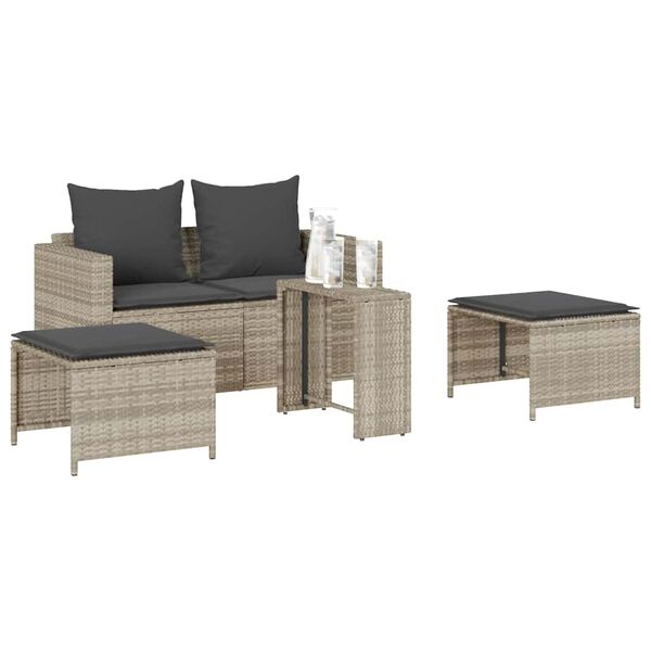 vidaXL 5 Piece Patio Sofa Set with Cushions Stackable Light Grey Poly Rattan