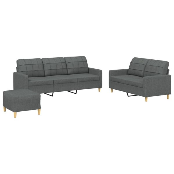 vidaXL Sofa Set Dark Grey Fabric 2-Seater, 3-Seater, Footstool Sofa Set