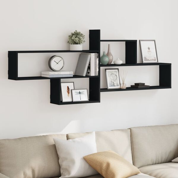 vidaXL Wall Shelf Black 65.9x7.1x26.8" Engineered Wood