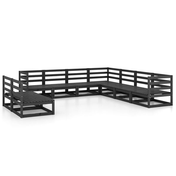 vidaXL Garden Lounge Set Black Solid Pine Wood Large Durable