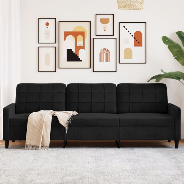 vidaXL 3-seater Sofa Black Velvet, Metal, Plywood, Textilene 82.7 in