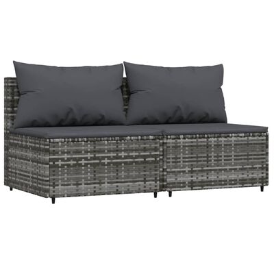 vidaXL Patio Middle Sofas with Cushions 2 pcs Gray Poly Rattan