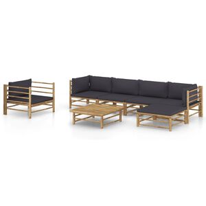 vidaXL Garden Lounge Set Dark grey cushions, natural bamboo frame