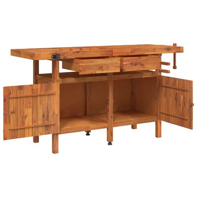 vidaXL Workbench with Drawers and Vices 63.8"x24.4"x32.7" Solid Wood Acacia