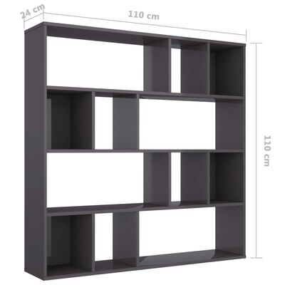 vidaXL Room Divider/Book Cabinet High Gloss Gray 43.3"x9.4"x43.3" Engineered Wood