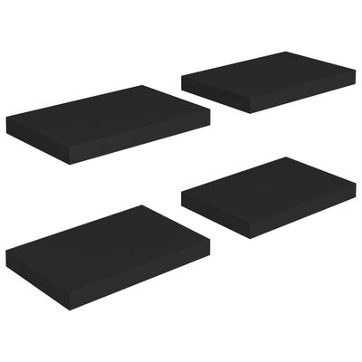 vidaXL Floating Wall Shelves 4 pcs Black 15.7"x9.1"x1.5" MDF