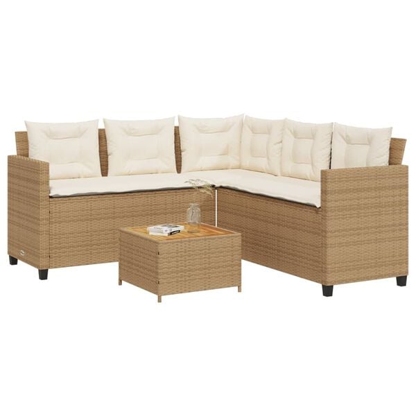 vidaXL Garden Sofa Beige PE rattan, powder-coated steel, solid acacia wood