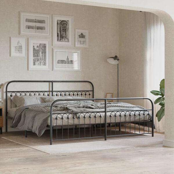 vidaXL Bed Frame Black Steel 79 x 79 in Bed Frame Rectangle