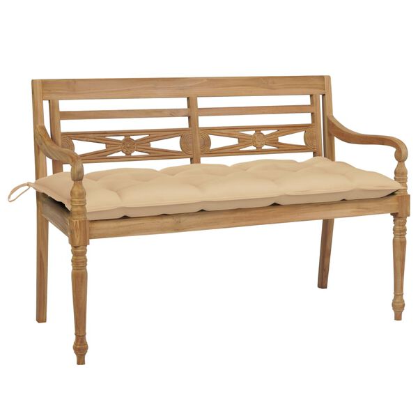 vidaXL Bench Beige, Natural Wood Solid Teak Wood, Polyester 47.2 in