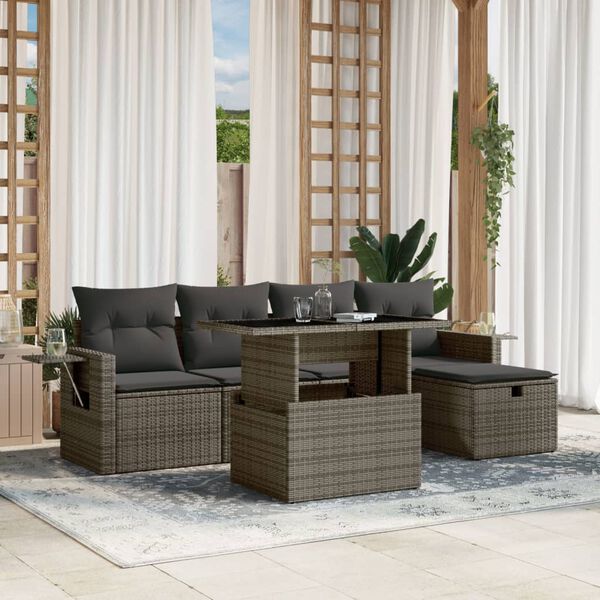 vidaXL Garden Sofa Set Grey PE rattan, powder-coated steel