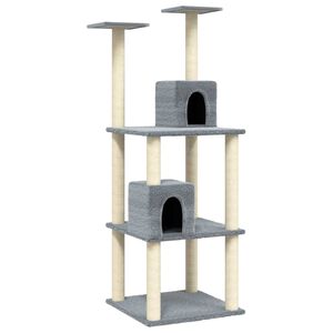 vidaXL Cat Tree Light gray Engineered wood, plush, sisal 55.5 in tall
