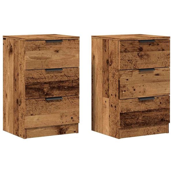 vidaXL Bedside Cabinet Set of 2 Old wood Engineered wood, metal Medium