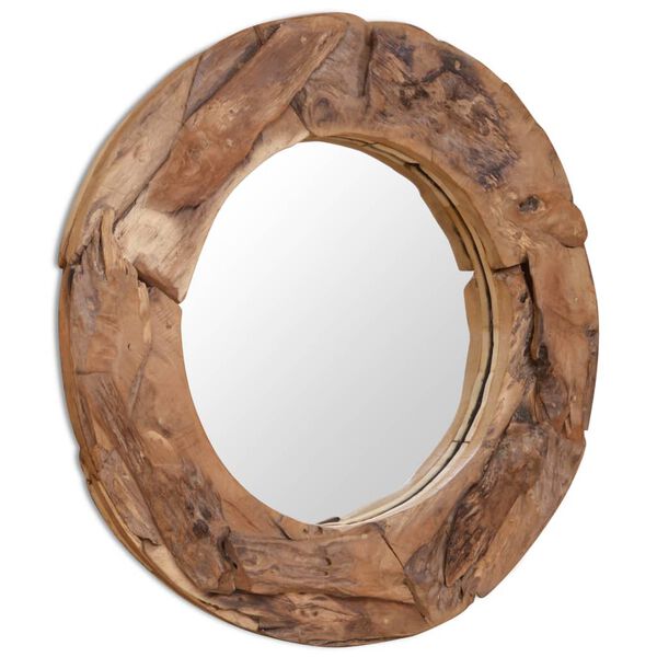 vidaXL Decorative Mirror Brown Teak and glass 31.5 in diameter