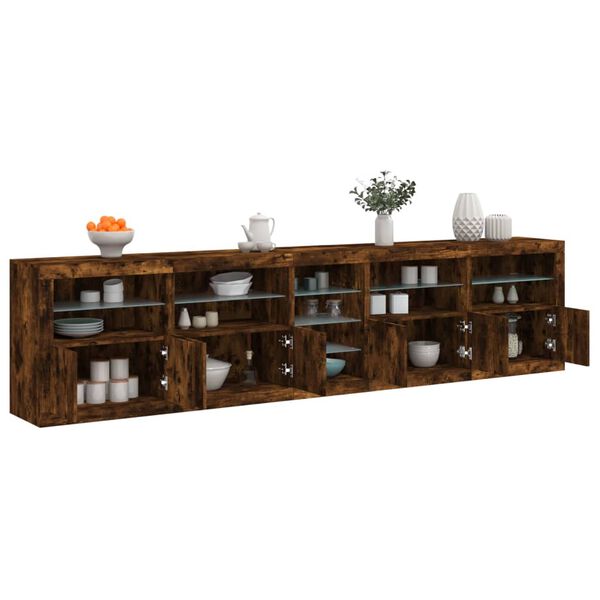 vidaXL Sideboard with LED Lights Smoked Oak 111.4"x14.6"x26.4"