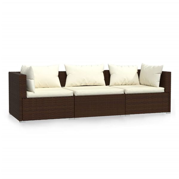 vidaXL 3-seater Sofa Brown with Cream cushions
