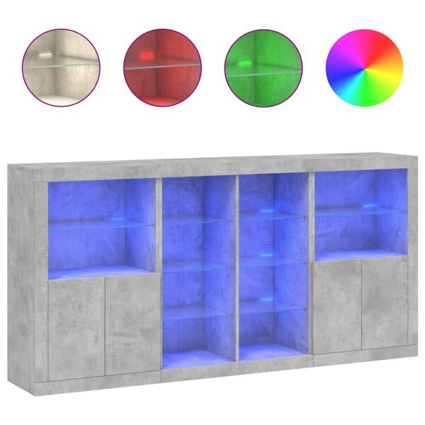 vidaXL Sideboard Concrete Grey Engineered Wood, Glass Large Rectangular