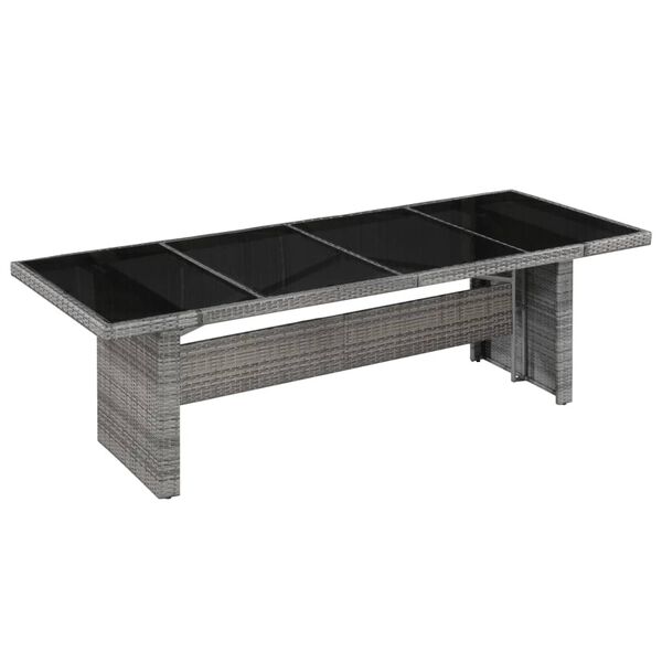 vidaXL Dining Table Grey and Black PE Rattan, Glass, Powder-Coated Steel