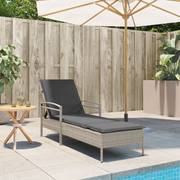 vidaXL Sun Lounger Light Grey PE Rattan Standard Adjustable Backrest