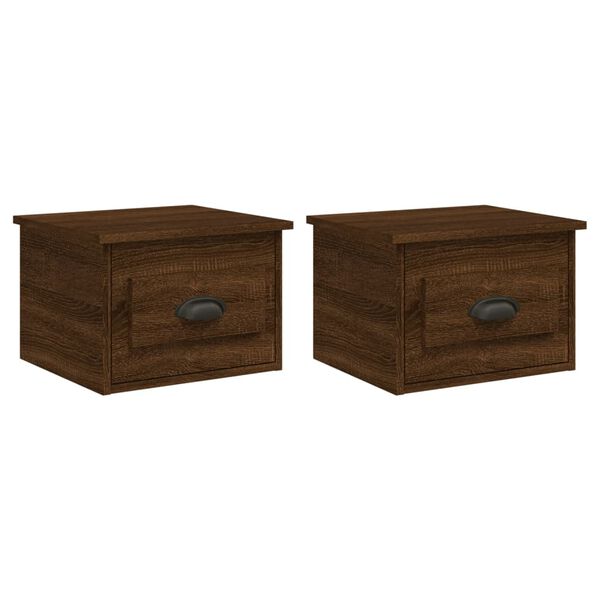 vidaXL Wall-mounted Bedside Cabinet Set of 2 Brown Oak Engineered Wood