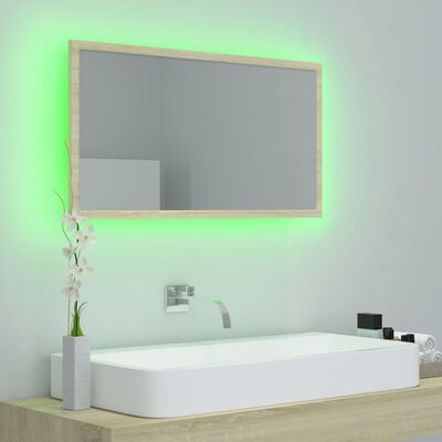 vidaXL LED Bathroom Mirror Sonoma Oak 31.5"x3.3"x14.6" Acrylic