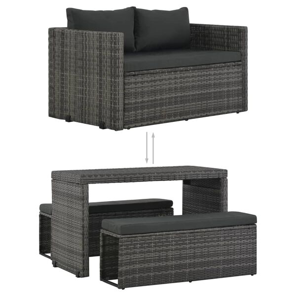 vidaXL Sofa Set Grey PE Rattan 3 Piece Set Durable