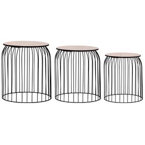 vidaXL Coffee Table Set of 3 Black Metal, MDF Set of 3 Stackable