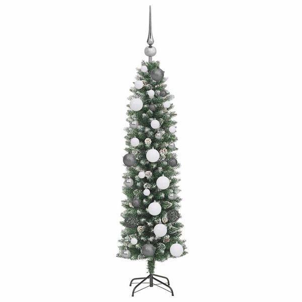vidaXL Artificial Slim Christmas Tree Green and White 47.24 in