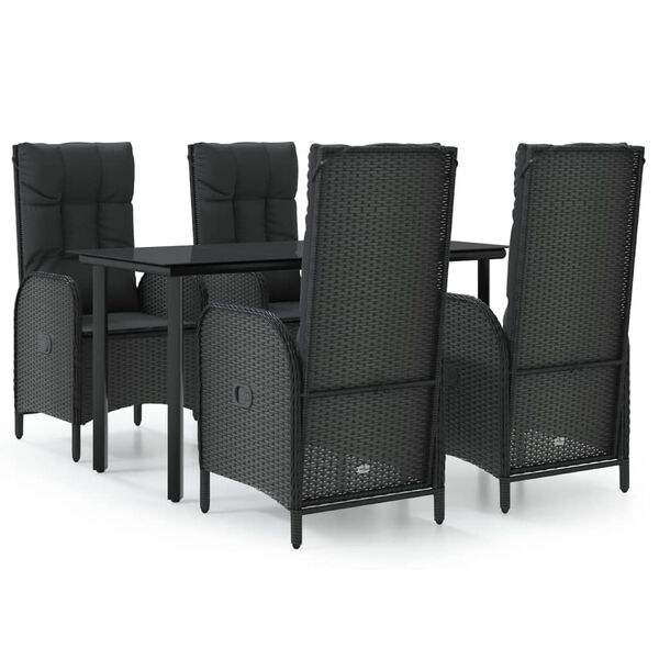 vidaXL Patio Dining Set Black PE rattan Medium Multi-Position Backrest