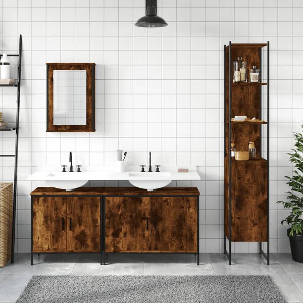 vidaXL Bathroom Furniture Set Smoked oak Engineered wood Medium