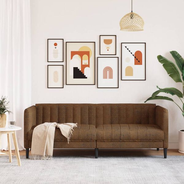 vidaXL Sofa Brown Faux suede, plywood, solid wood Large Durable Sofa