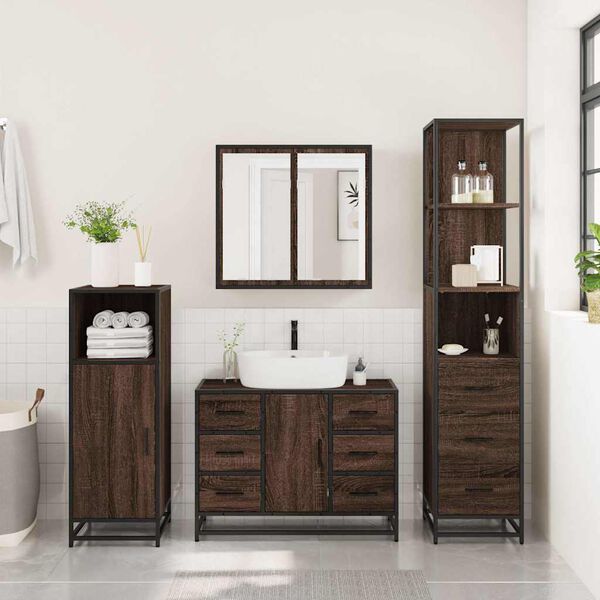 vidaXL Bathroom Furniture Set Brown Oak Engineered Wood, Metal Large