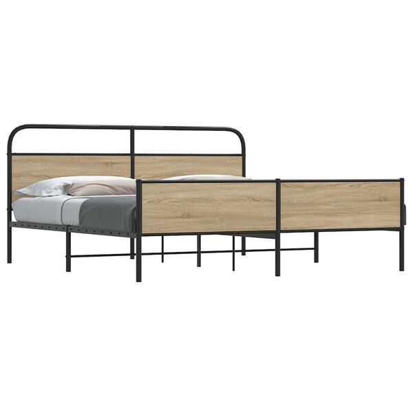 vidaXL Bed Frame Smoked Oak Steel Double Durable Bed Frame