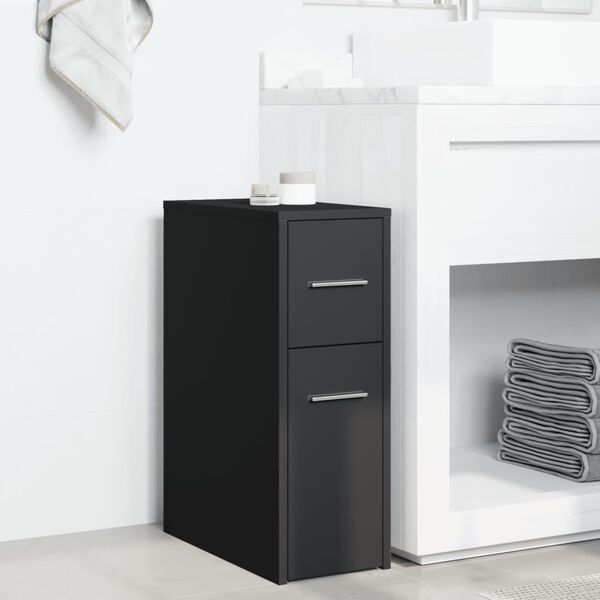 vidaXL Narrow Bathroom Cupboard Black Engineered wood Slim Rollable