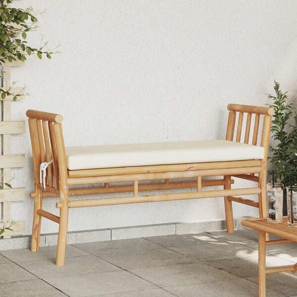 vidaXL Garden Bench with Cushion Brown 110 x 38 x 65cm bamboo