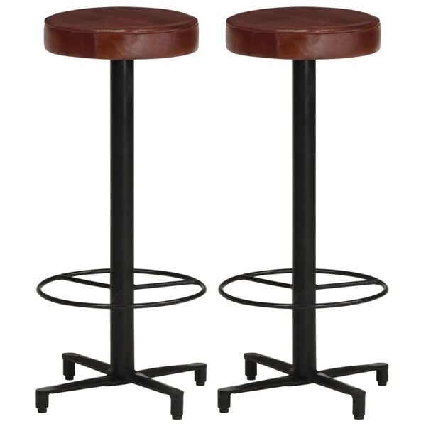 vidaXL Bar Stool Set of 2 Brown, Black Real leather, Powder-coated iron