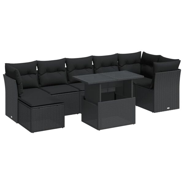 vidaXL Garden Sofa Set Black PE rattan Modular Adjustable Armrests