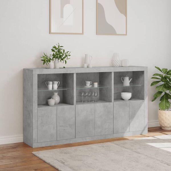 vidaXL Sideboard Concrete grey Engineered wood, glass Large Sideboard