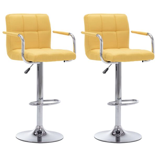 vidaXL Bar Chair Set of 2 Yellow Chrome-plated steel and fabric