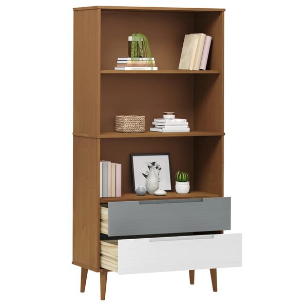 vidaXL Bookcase Brown Solid pine wood Medium Bookcase Rectangular