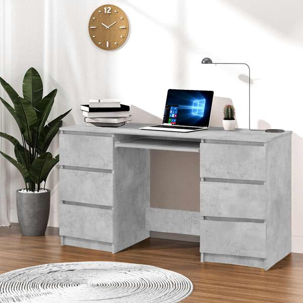 vidaXL Writing Desk Concrete Grey Engineered Wood Medium Writing Desk