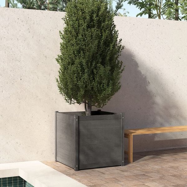 vidaXL Garden Planter Grey Solid Pine Wood 27.6 in x 27.6 in x 27.6 in