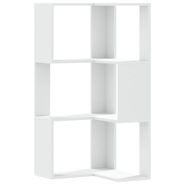 vidaXL Corner Bookcase 3-Tier White 19.7x19.7x40.2" Engineered Wood