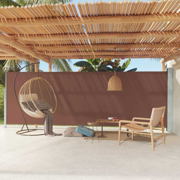 vidaXL Side Awning Brown Polyester with PU coating Large Retractable