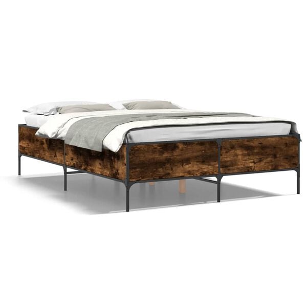 vidaXL Bed Frame Smoked Oak Engineered Wood, Metal King Size Durable