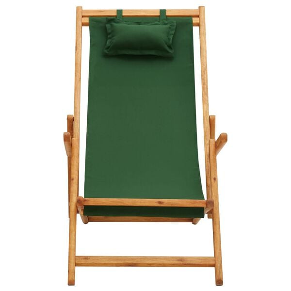 vidaXL Beach Chair Green Solid eucalyptus wood & fabric (100% polyester)